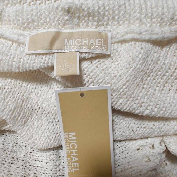 Michael Kors White Fringe Hem Open Knit Cardigan Sweater Size L NWT - Picture 6 of 9